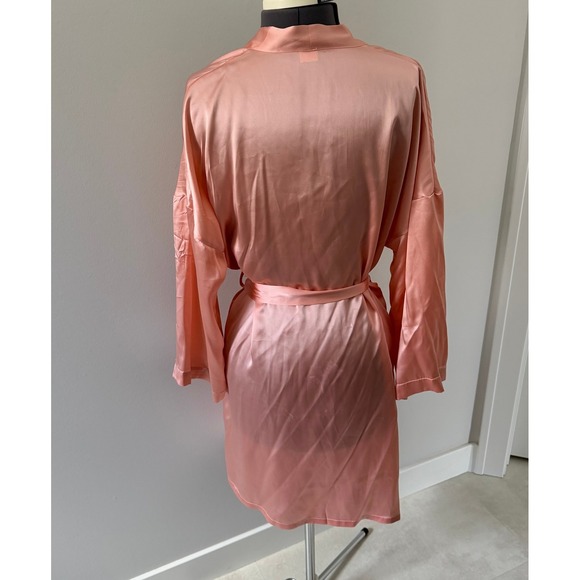 Silksilky Peach 100% Silk Robe Short Kimono Wrap Women's LG  Loungewear Bridal - Picture 7 of 13